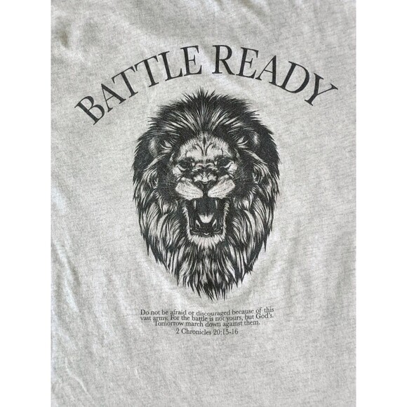 Religious T-Shirt Men's Large Lion Gray Short Sleeve - Picture 2 of 8